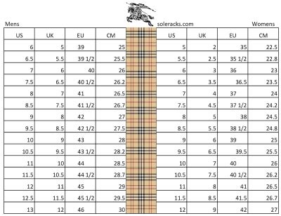 Burberry fashion size chart